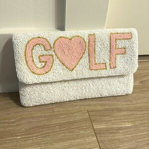 Brand New “GOLF” beaded clutch 10” x 5”